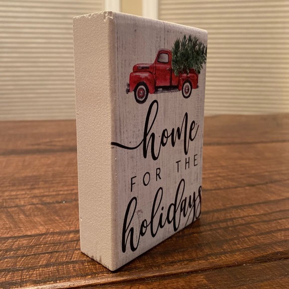 Farmhouse Home For The Holidays Red Truck & Christmas Tree Wood Tier Tray Sign - Picture 9 of 12